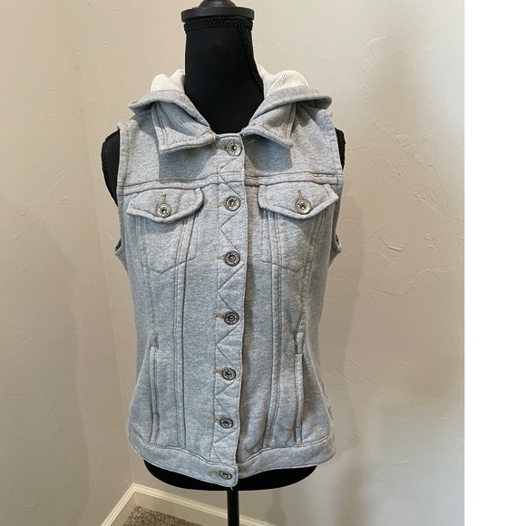 Back In The Saddle Jackets & Blazers - Back In The Saddle Womens Gray Cotton Hooded Button Front Vest Size M FT3456